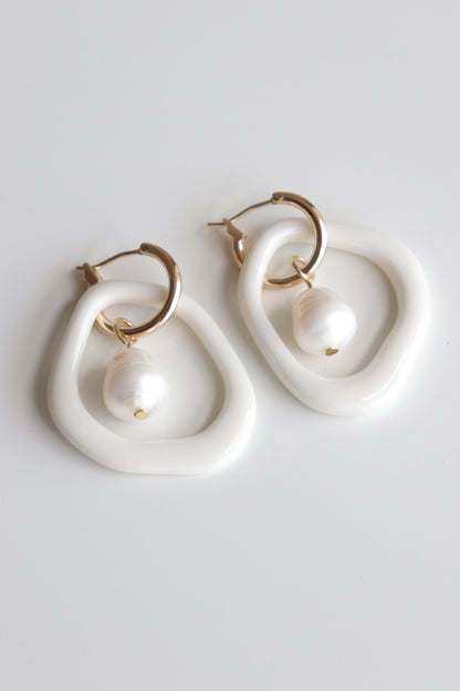 Arp Pearl and Porcelain Hoops - White