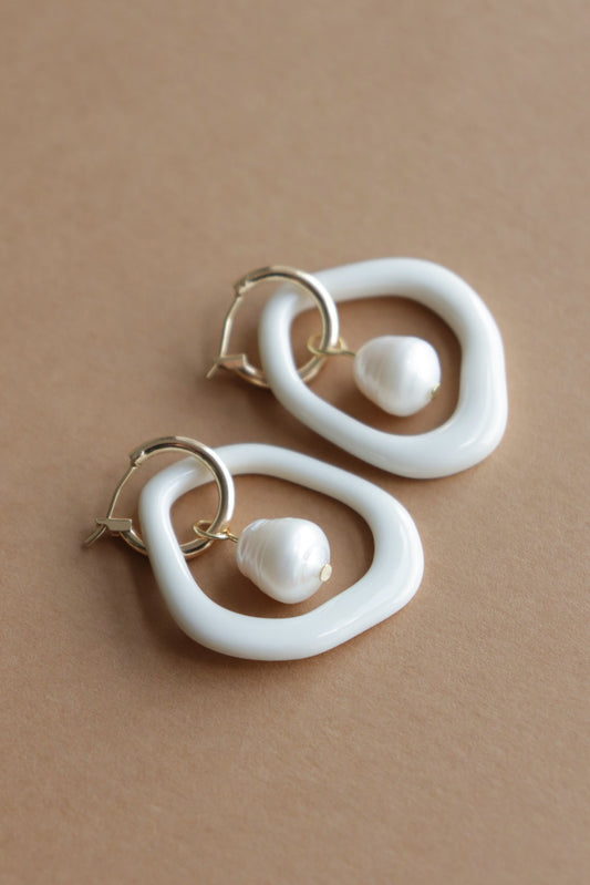 Arp Pearl and Porcelain Hoops - White